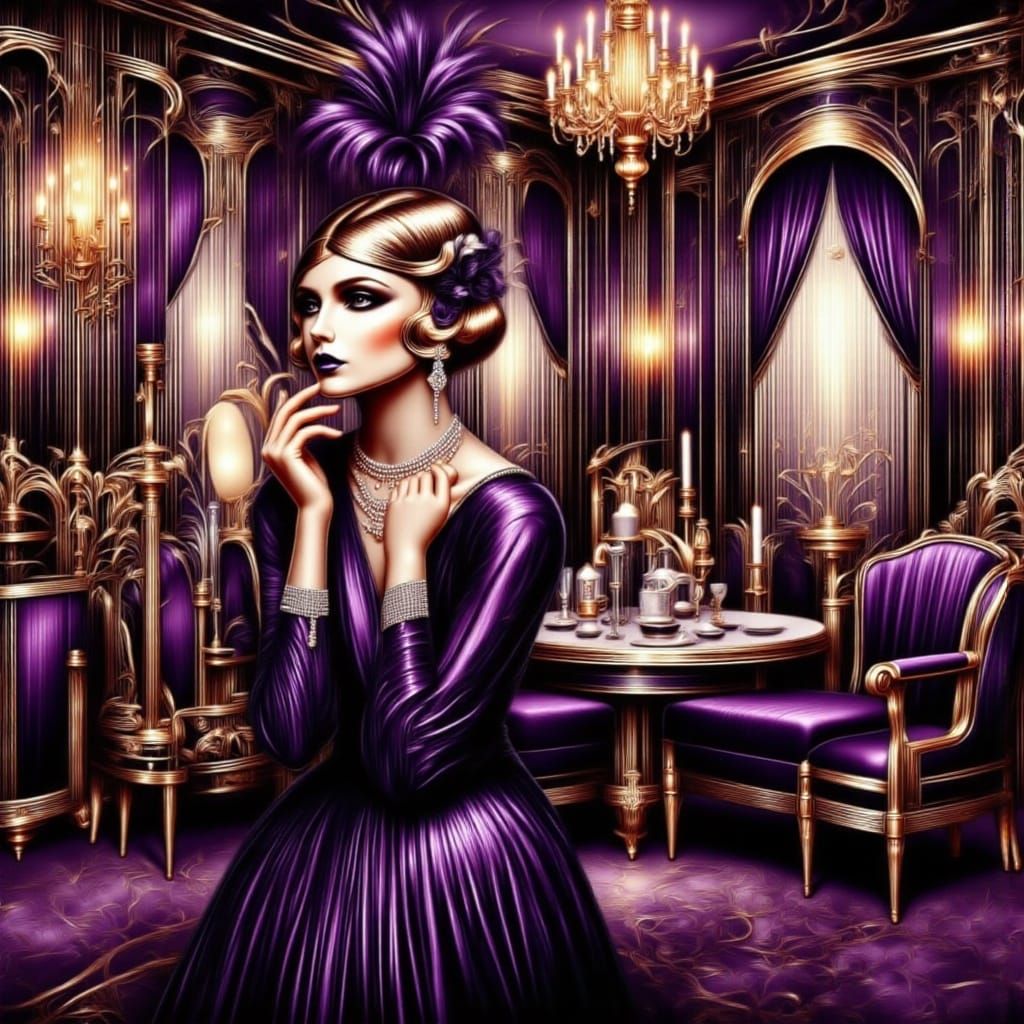 Elegant Art Deco Woman in Violet Luxury