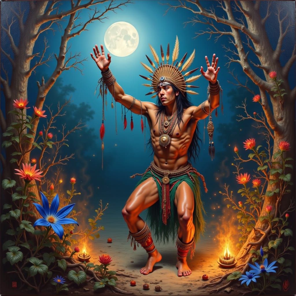 Mystical Shaman's Ritual Dance Under Full Moon