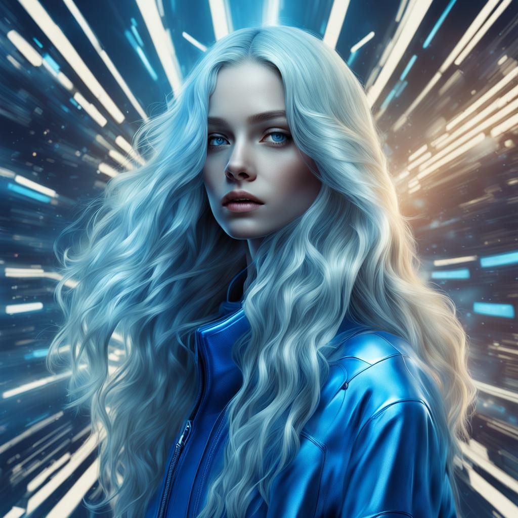 Abstract Blue Futuristic Portrait of a Young Woman