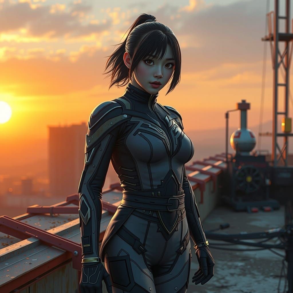 Ethereal Sunset Warrior in Makoto Shinkai's Cinematic Style