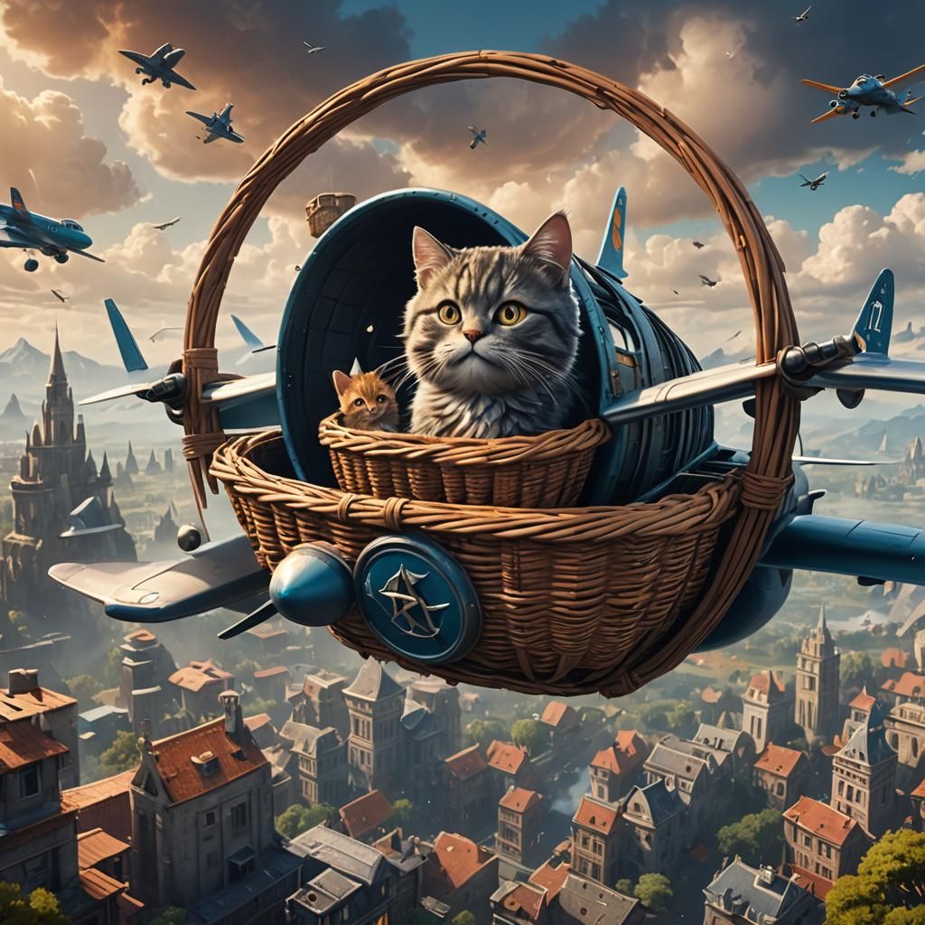 Logo of Airplane with Cat in Basket