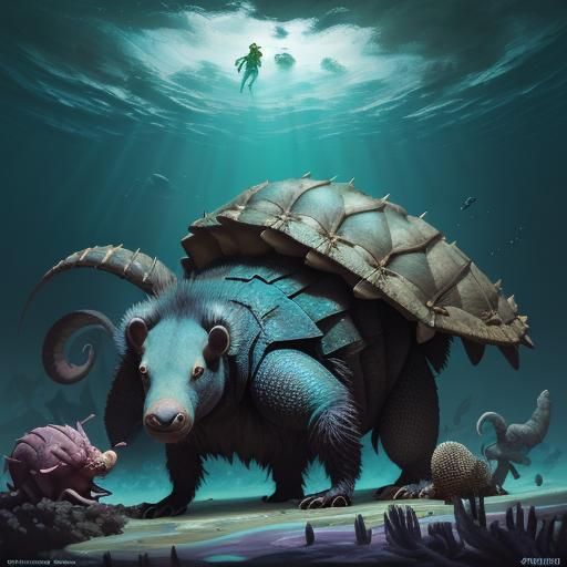 Surreal Undersea Aardvark in Expressionist Oil Painting