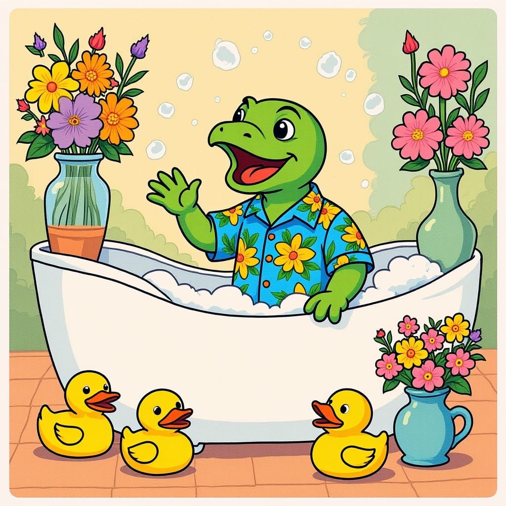 Happy Turtle's Bubble Bath: Surrealist Whimsy