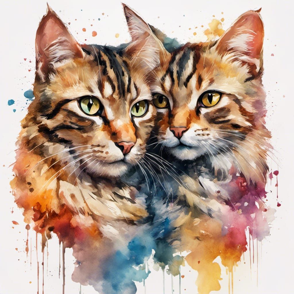 Happy Tabby Cats in Love: Photorealistic Art