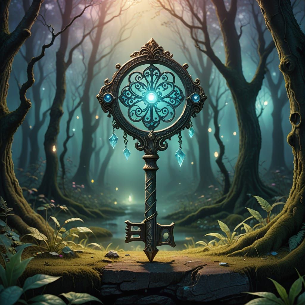 Ethereal Magic Key in Whimsical Moonlit Forest