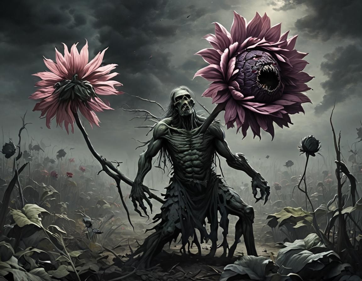 Giant Flower Zombie in Gothic Horror Style