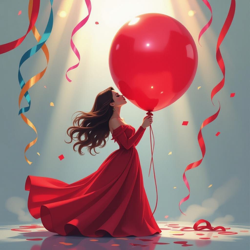Scarlet Witch Kisses Birthday Balloon in Whimsical Style