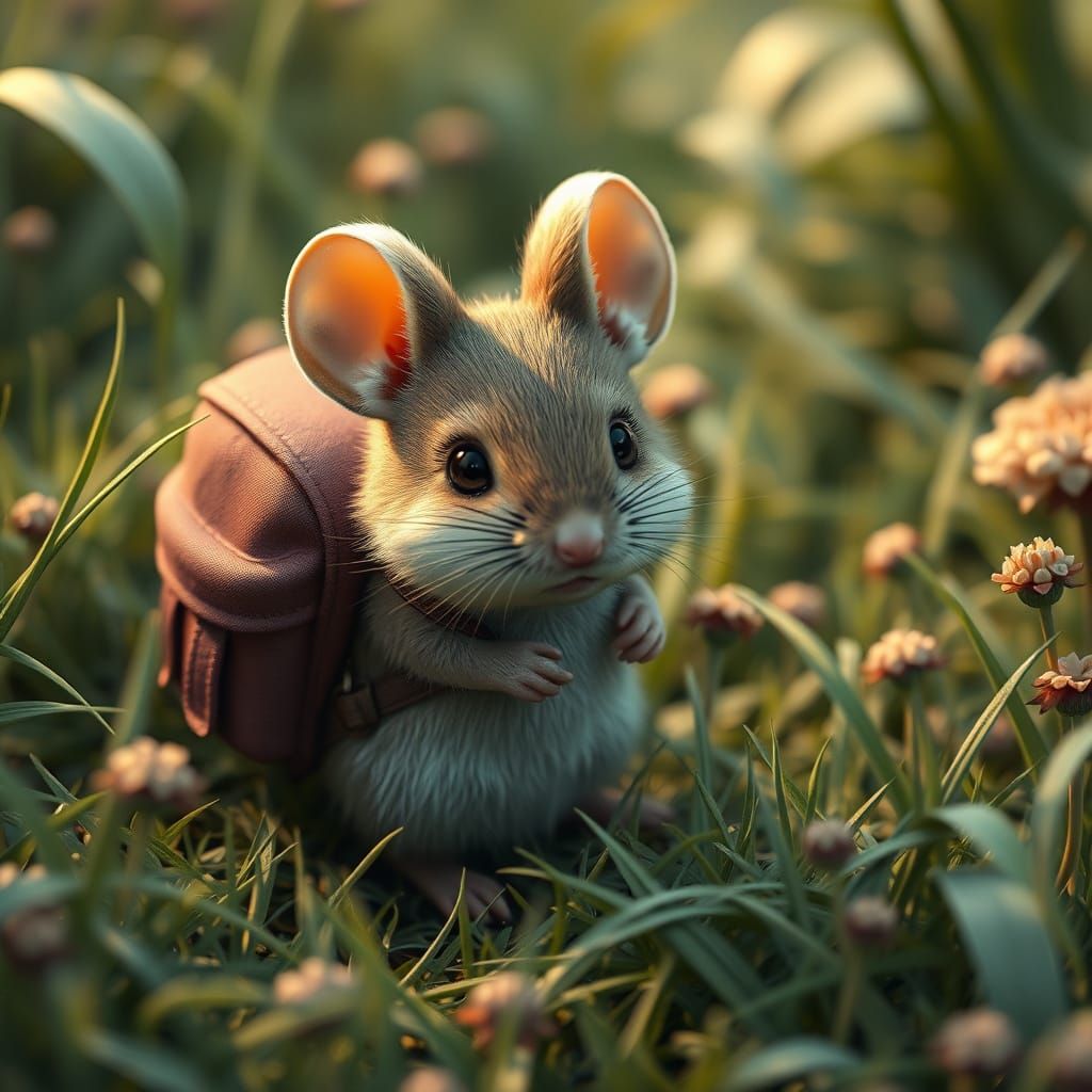 Shy Mouse in Grassy Surroundings: 3D Anime Art