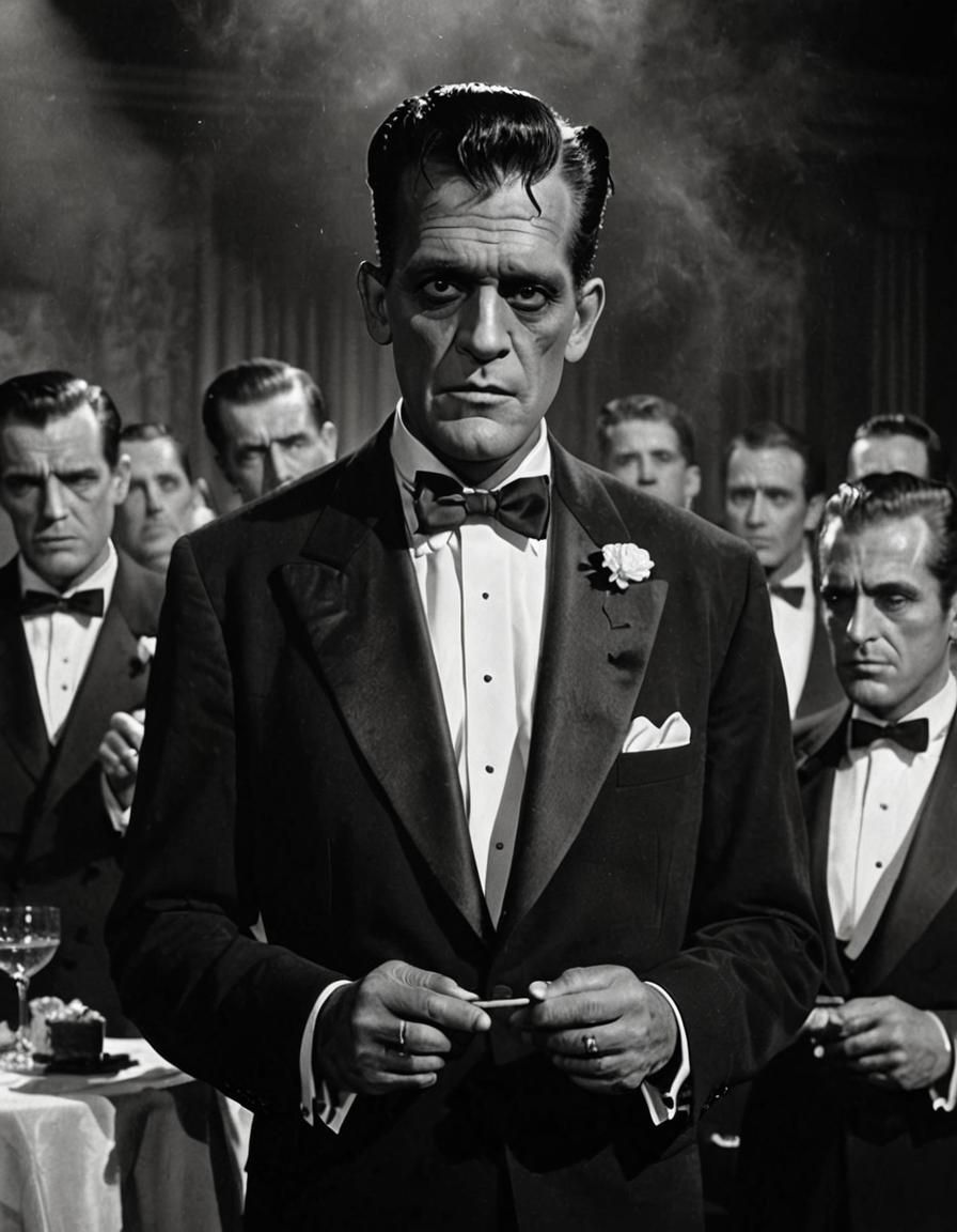 Frankenstein Monster at an Award Ceremony in Film Noir