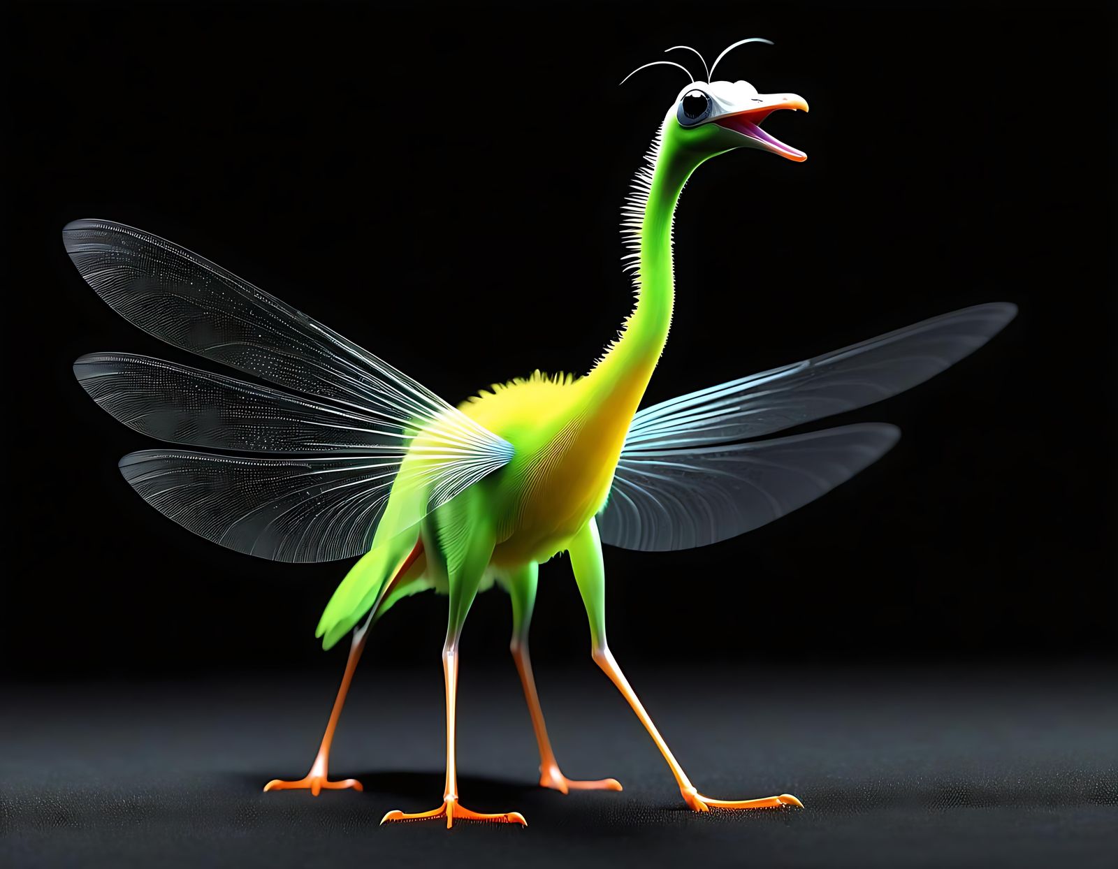 Whimsical Furry Creature with Wings and Long Neck