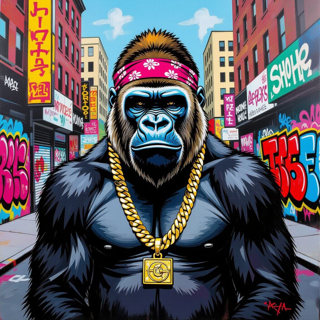 Urban Gorilla Portrait in Contemporary Art Style