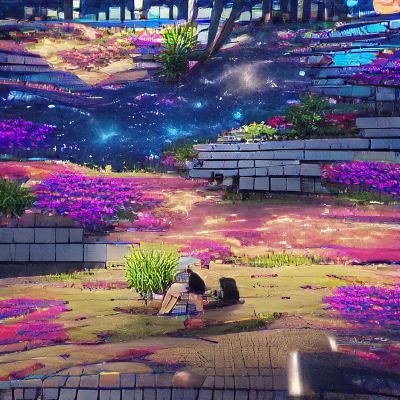 Anime Couple in Colorful Night Garden