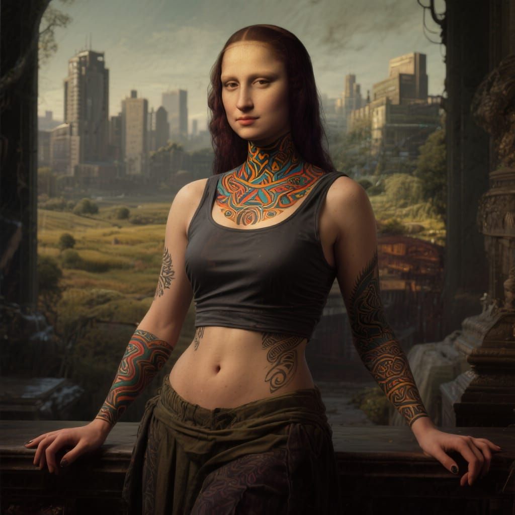 Mona Lisa with Tattoos in Photorealistic Style