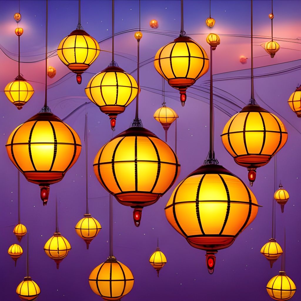 Luminous Lanterns Ascend in Starry Sky, Art Brut