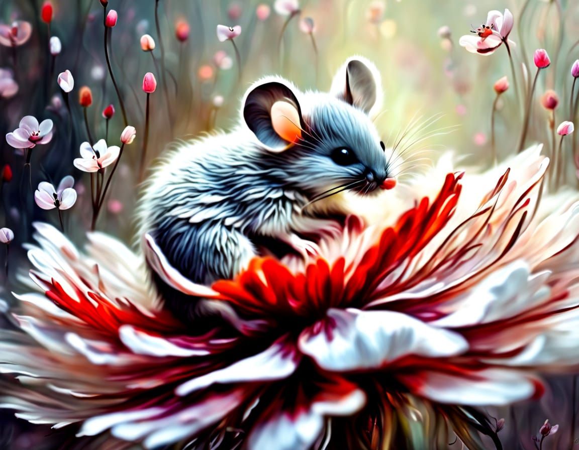 Mouse Asleep in Flower: Whimsical Macro Photography