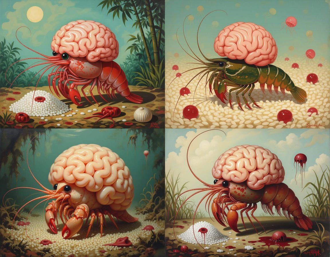 Horrific Mutant Prawn Hybrid with Brain in Squalid Setting