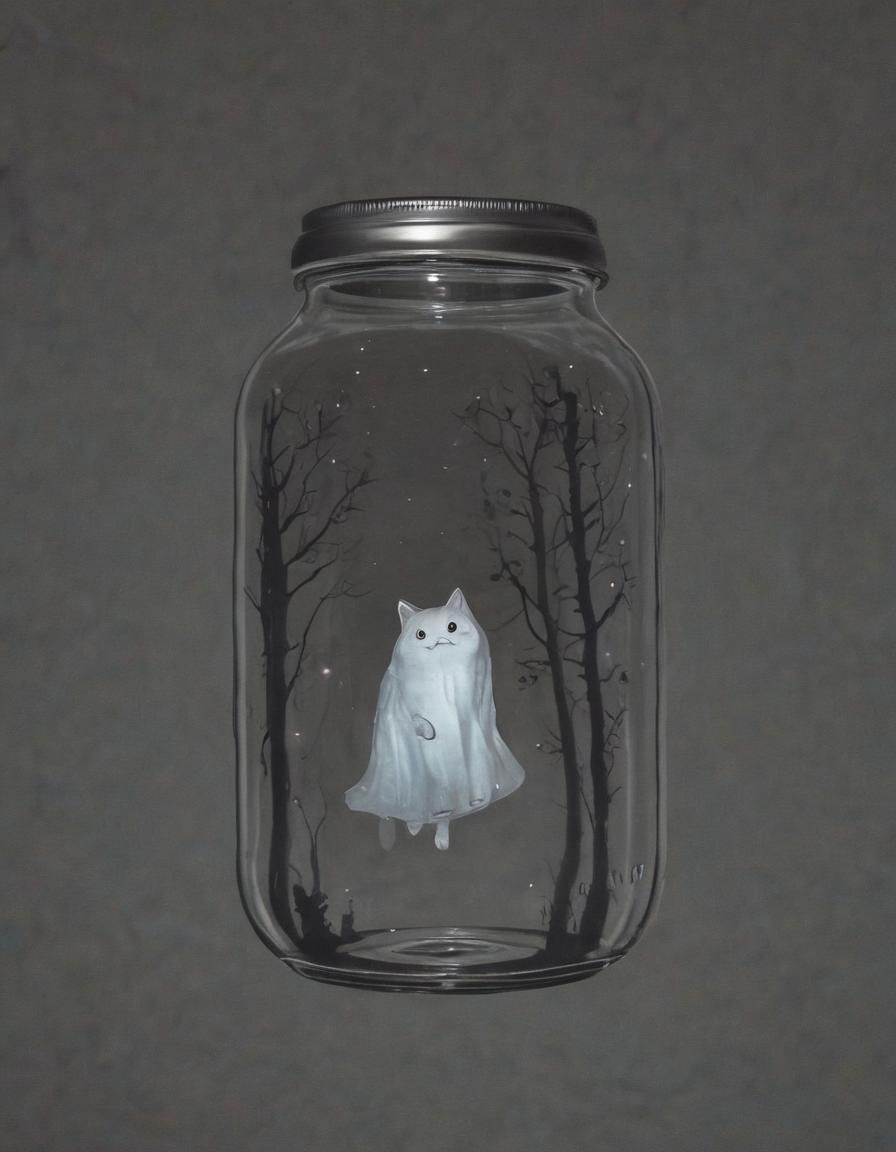 Ethereal Cat Ghost Captured in Forest Jar