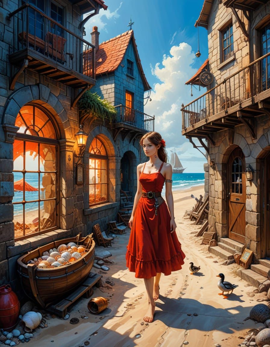 Steampunk Crocodile at Medieval Inn, Vivid Oil Painting