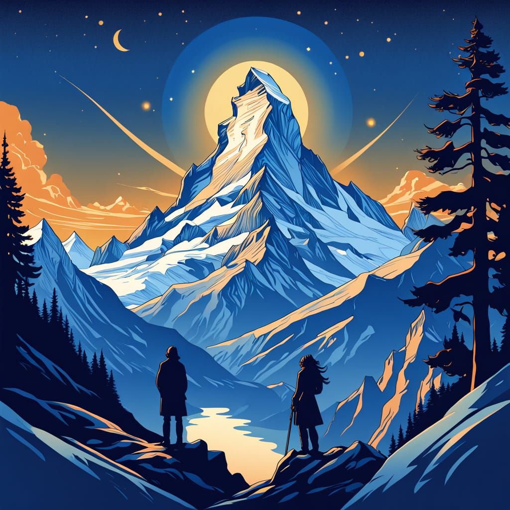Majestic Mountain Against Starry Night Sky
