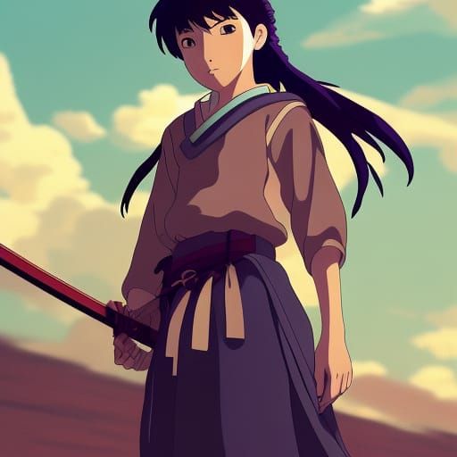 Samurai Girl in Studio Ghibli Anime Style
