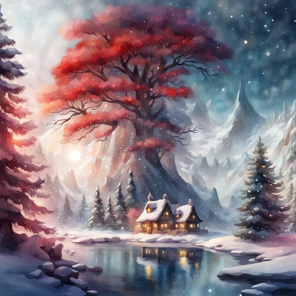 Double Exposure Christmas in Watercolor Style