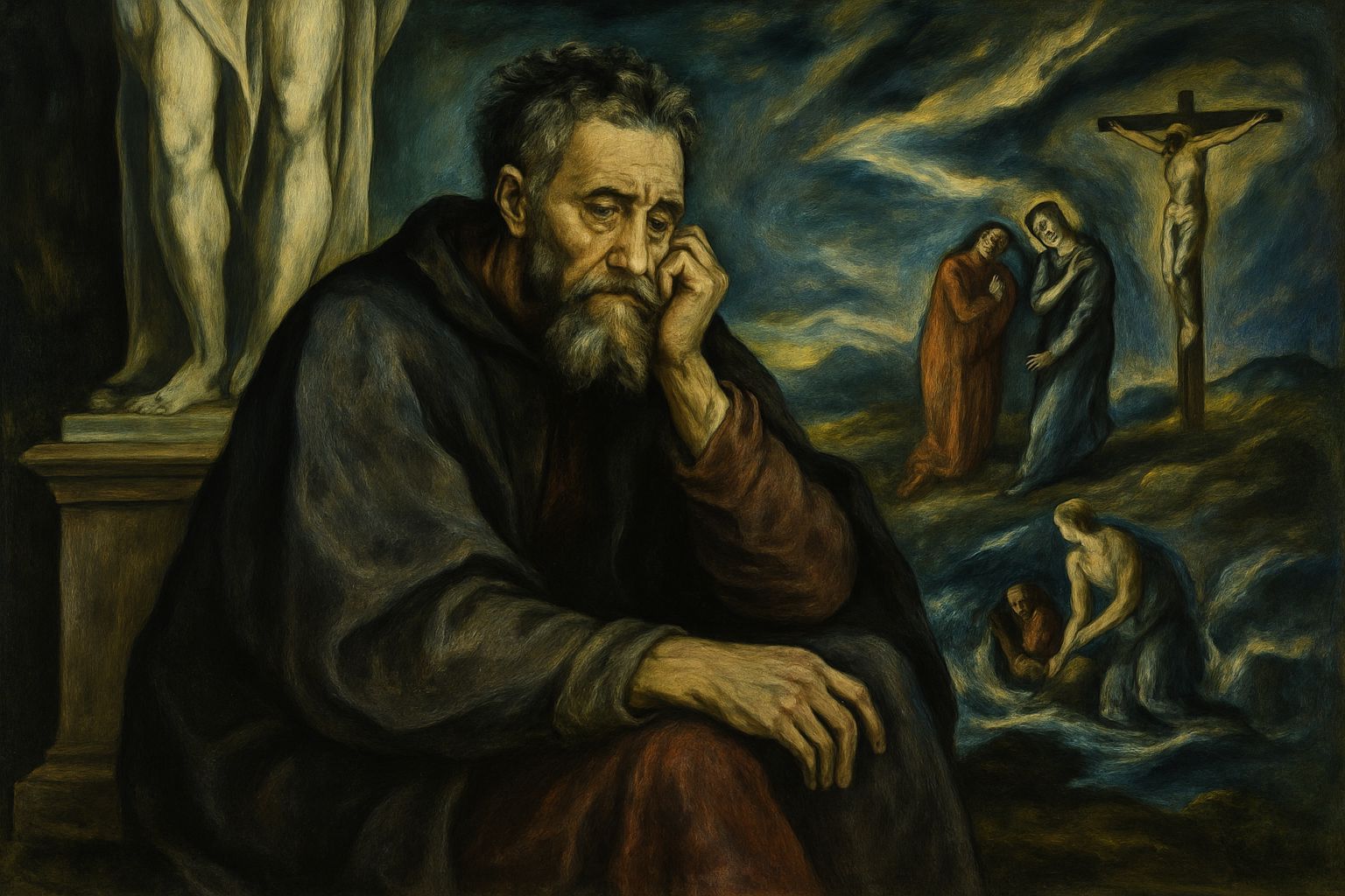 Michelangelo Reflects on Life in El Greco Style