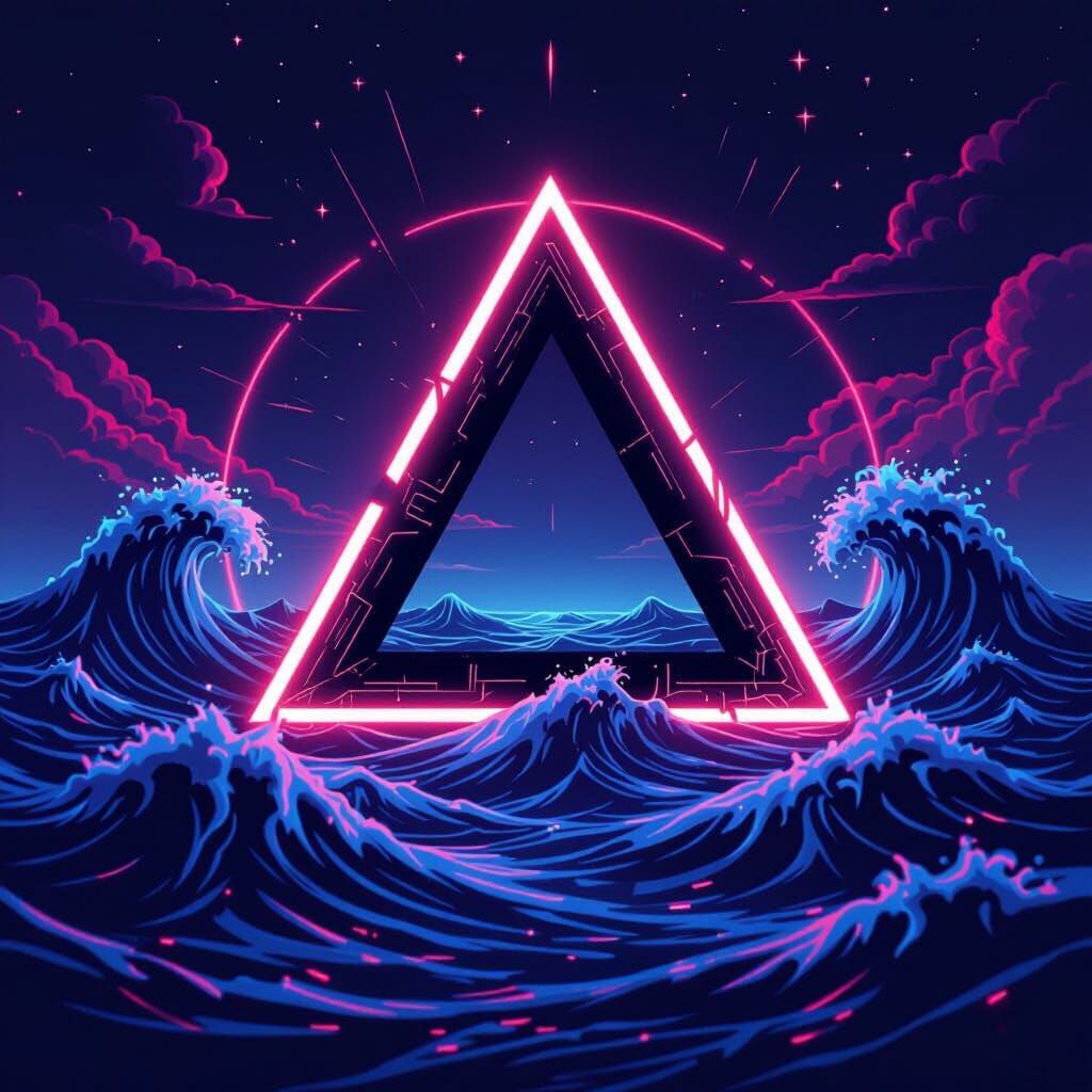 Futuristic Bermuda Triangle Symbol in Neon Style