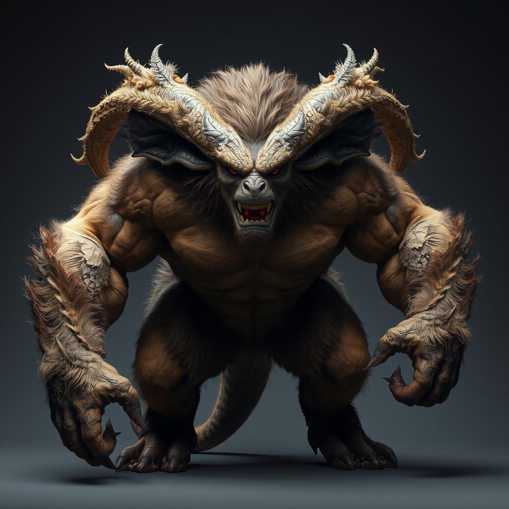 Gritty Fantasy Creature with Whimsical Ears in a Dark, High-...