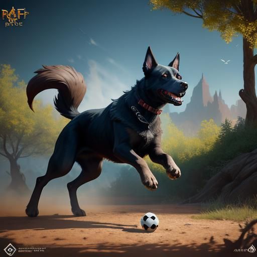 Dog Playing Soccer in Detailed Matte Painting