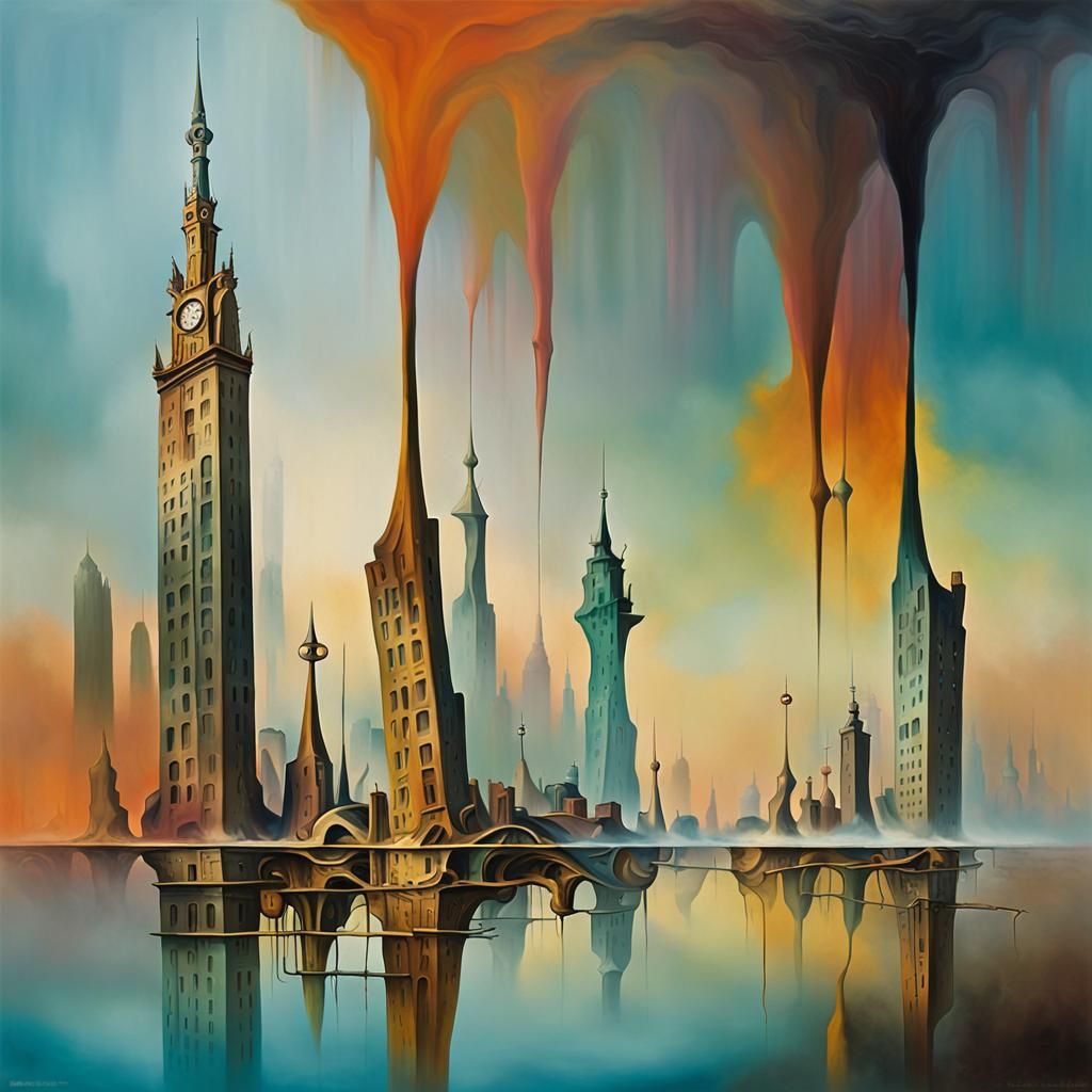 Surreal Cityscape with Melting Skyscrapers