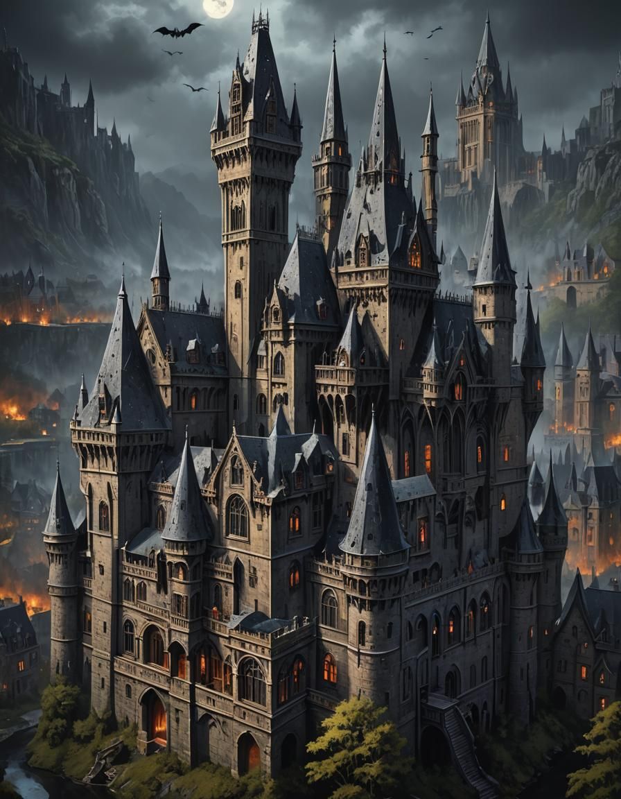 Sinister Gothic Vampire Bat Castle