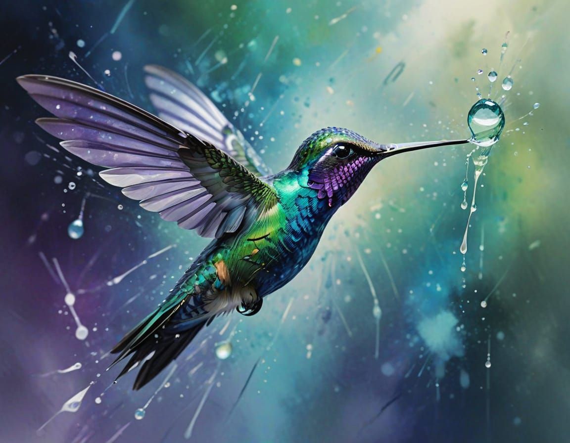 Vibrant Hummingbird in Dreamy Watercolor
