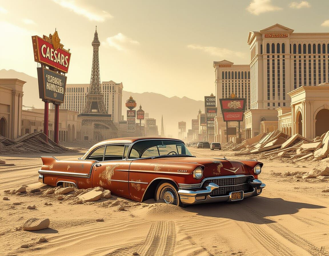 Abandoned Cadillac on Las Vegas Strip in Post-Apocalyptic St...