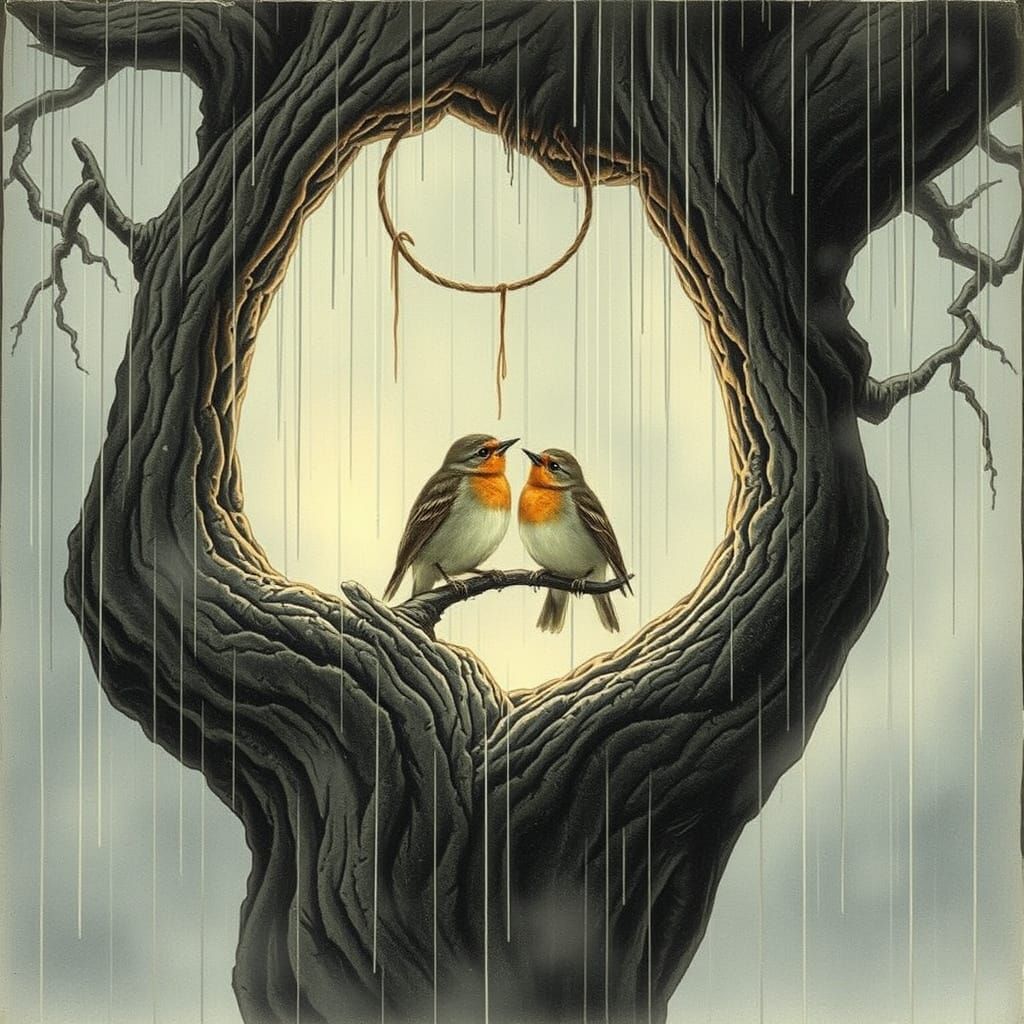 Mystical Birds in a Dreamy, Romantic Tree