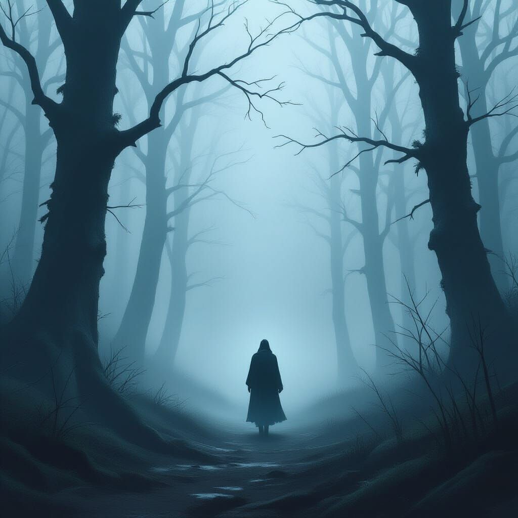 Spectral Traveler in Foggy Forest Digital Art