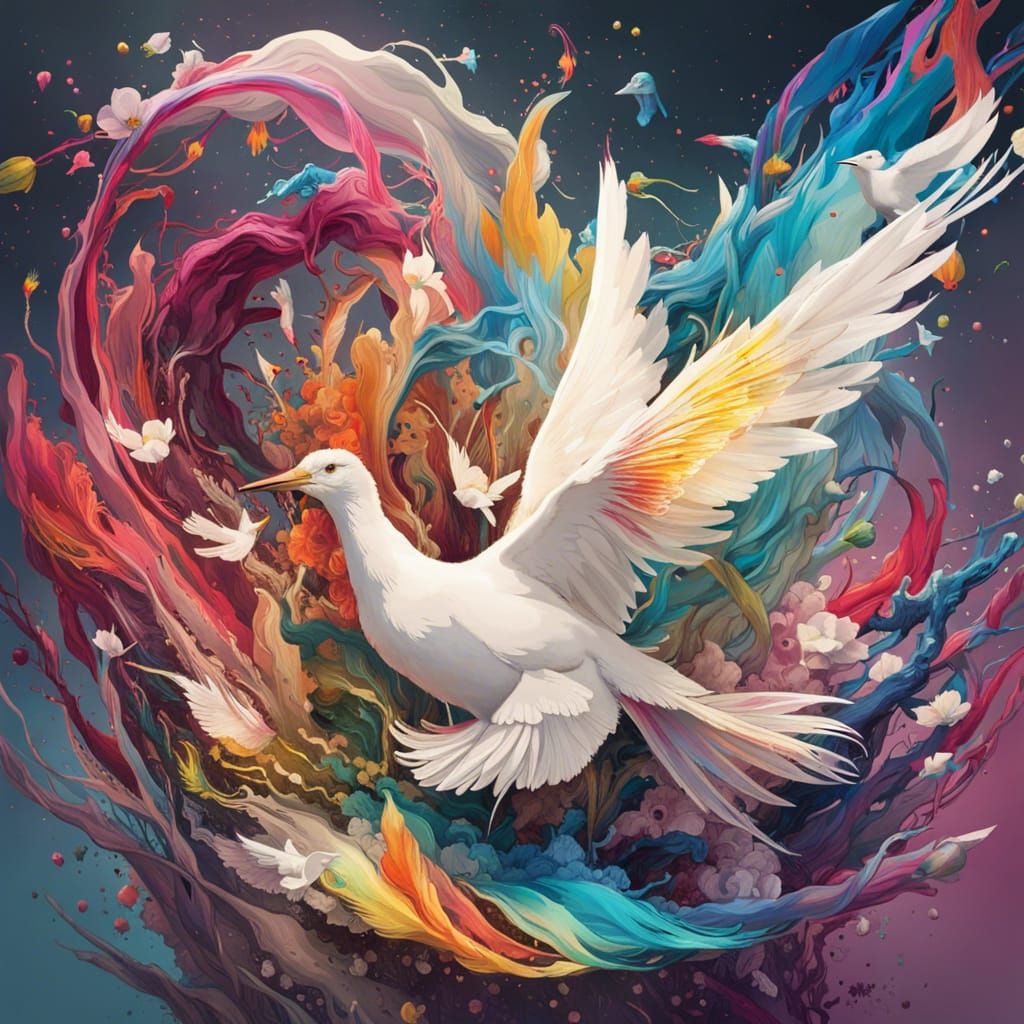 Vibrant Symbols of Peace in Digital Inkblot Art