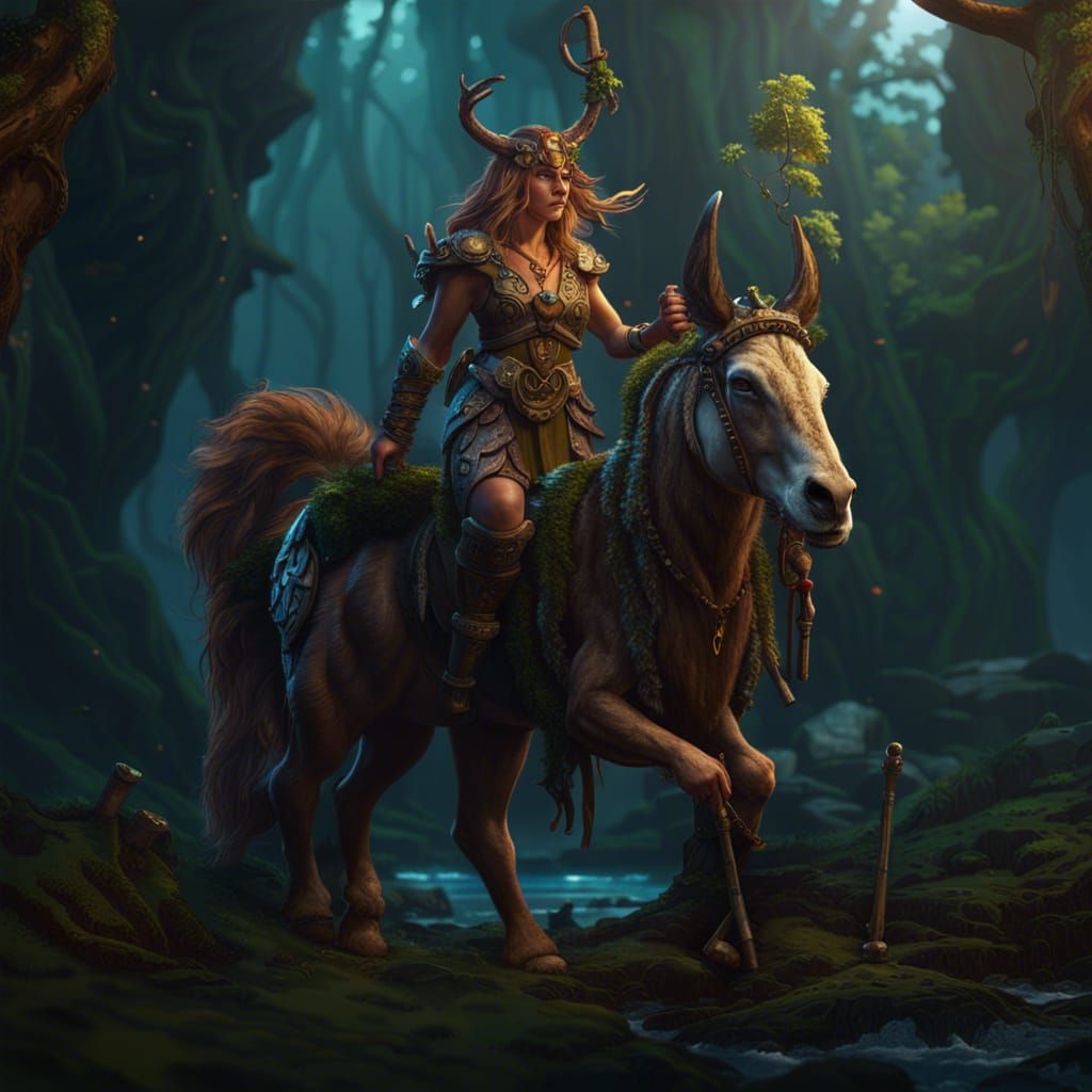 Centaur Druid in a Detailed Fantasy Matte Painting