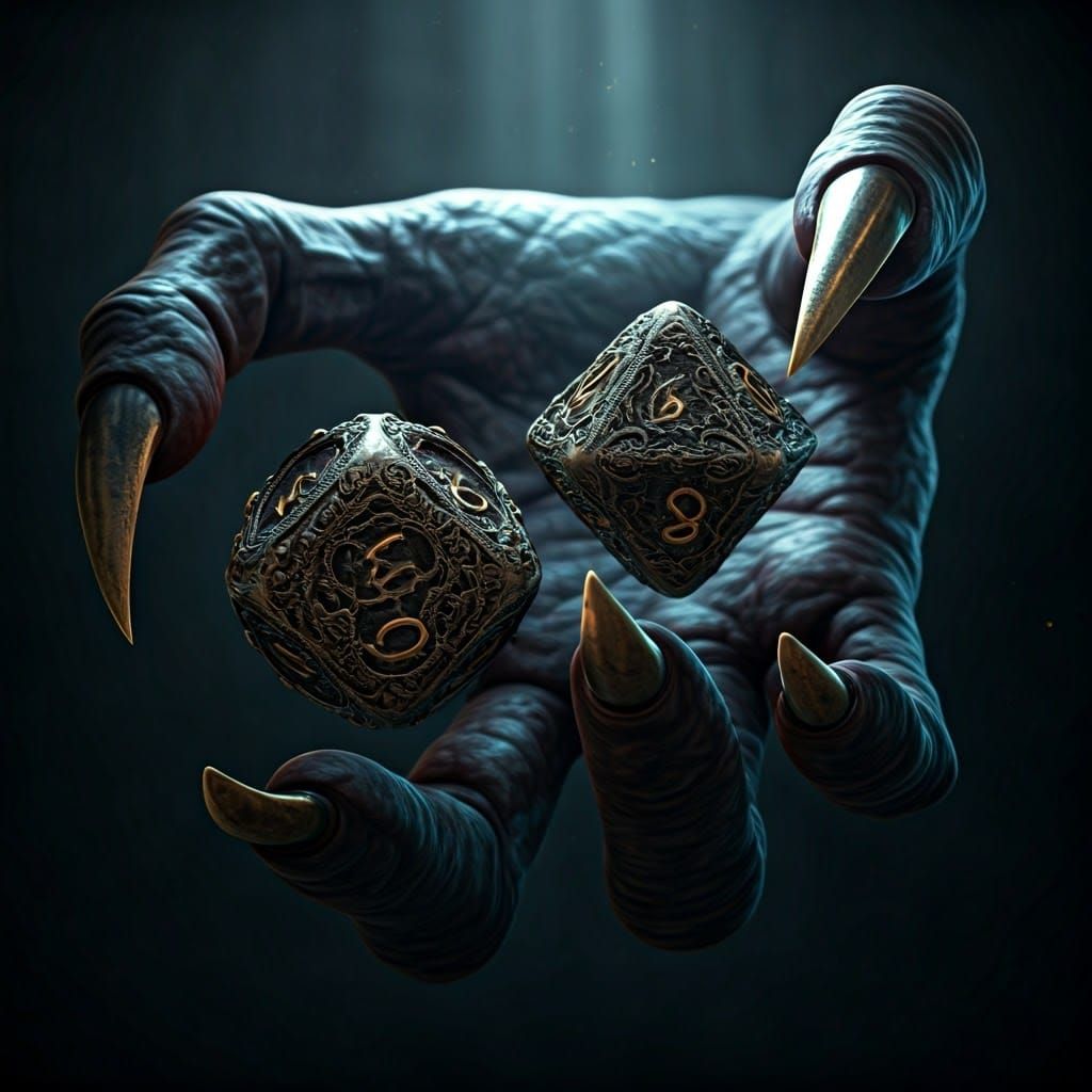 Ornate Skull Dice Tossed by God, Dark Fantasy Art