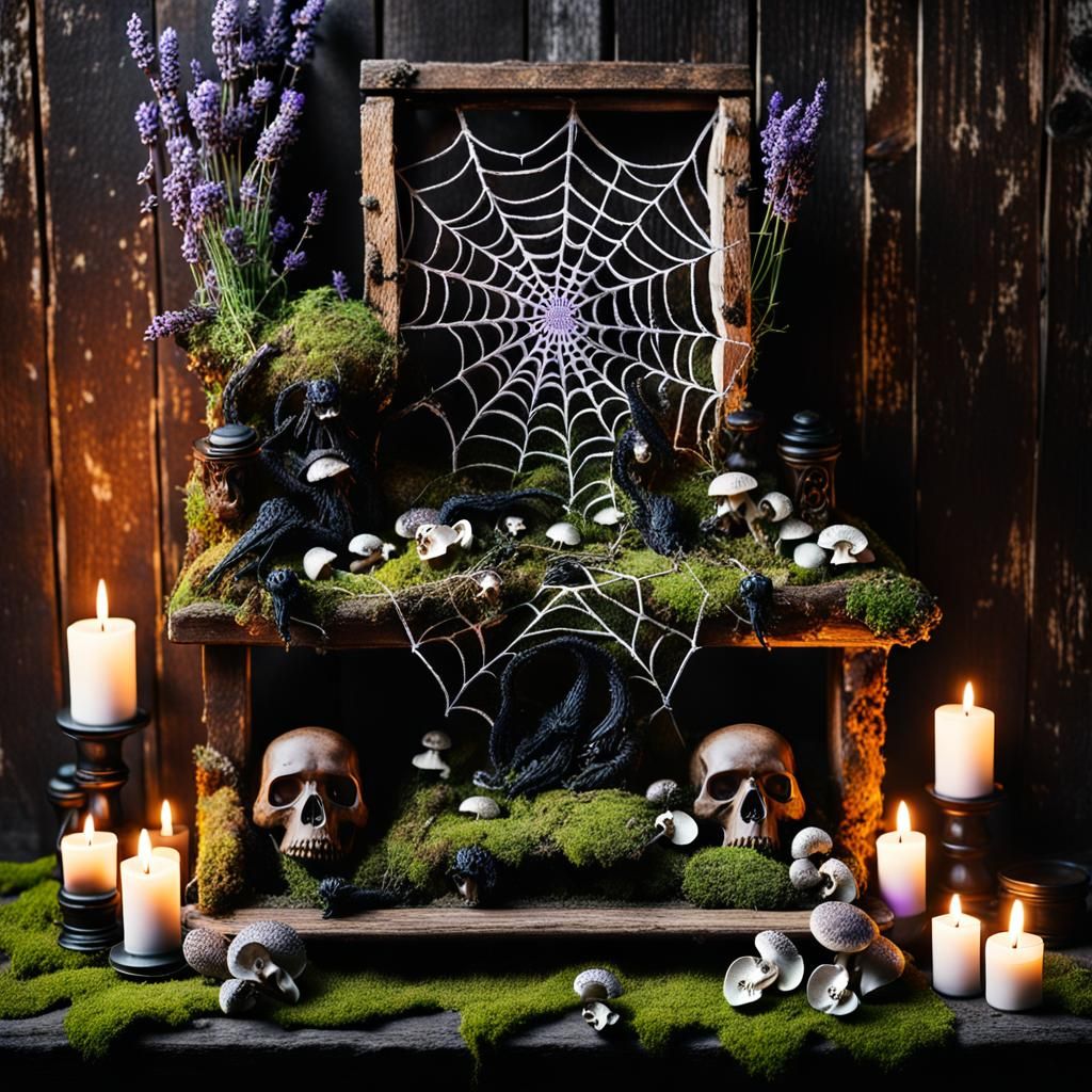 Mystical Apothecary Altar with Raven and Dragon