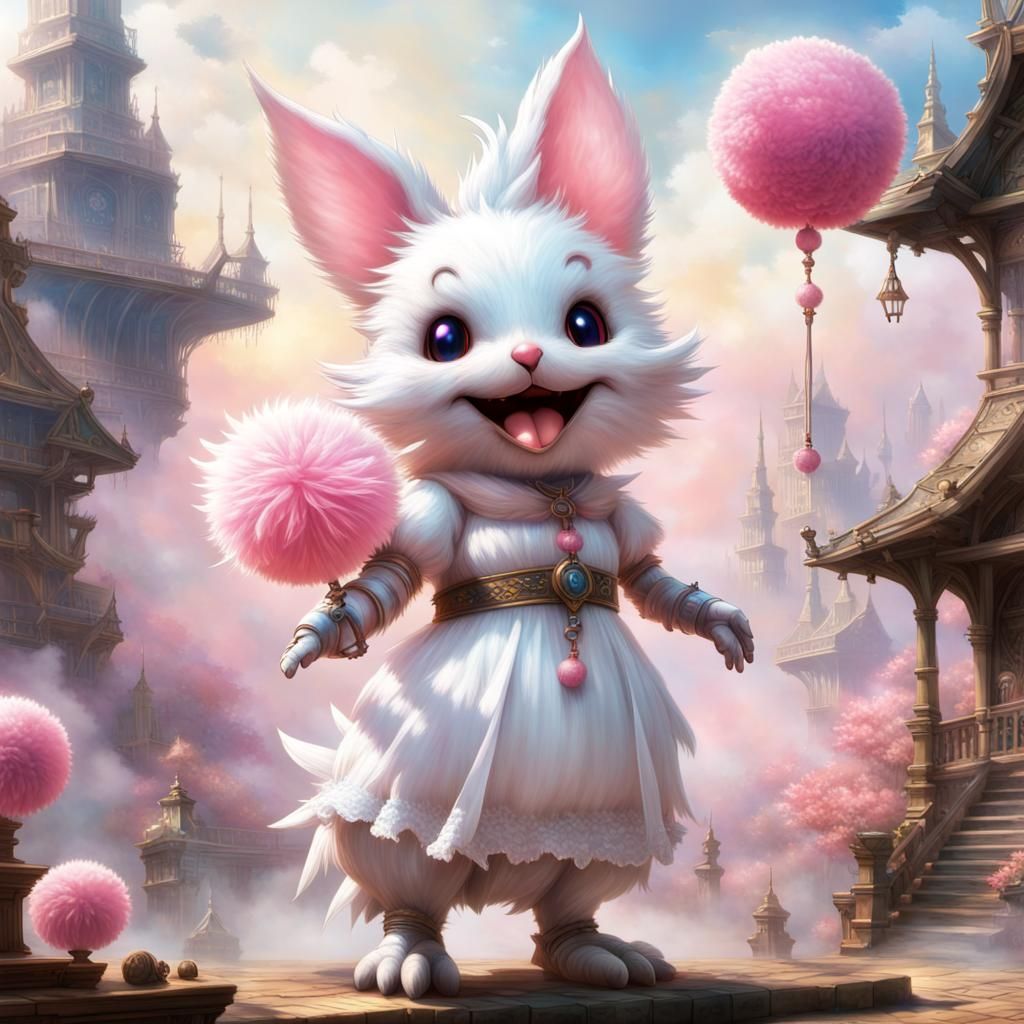 Moogle Rides Chocobo in Final Fantasy Scene