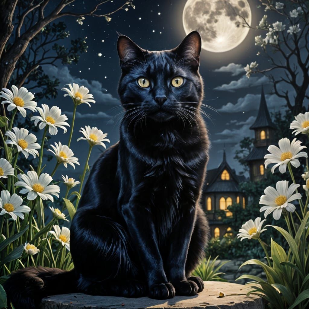 Realistic Bombay Cat in Moonlit Garden