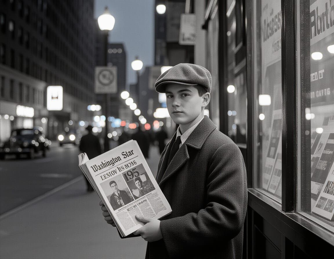 1950s Newsboy Holding Washington Star Newspaper