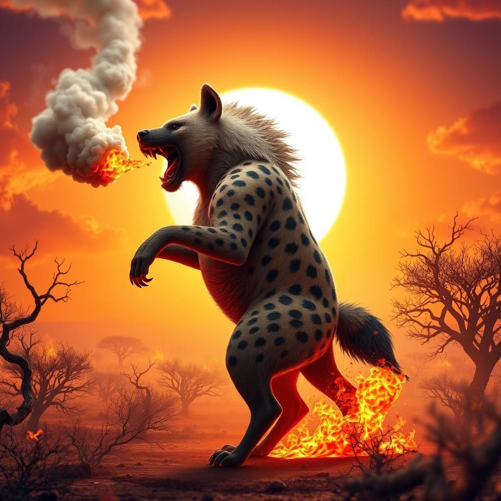 Fiery Hyena Unleashes Chaos on the Savannah: 3D Render