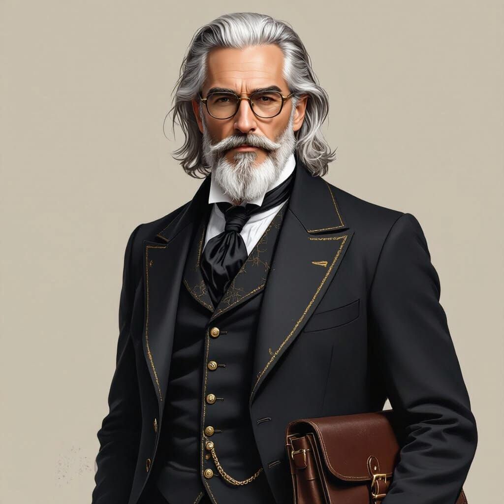 Distinguished Gentleman with Silver Hair and Chalkboard