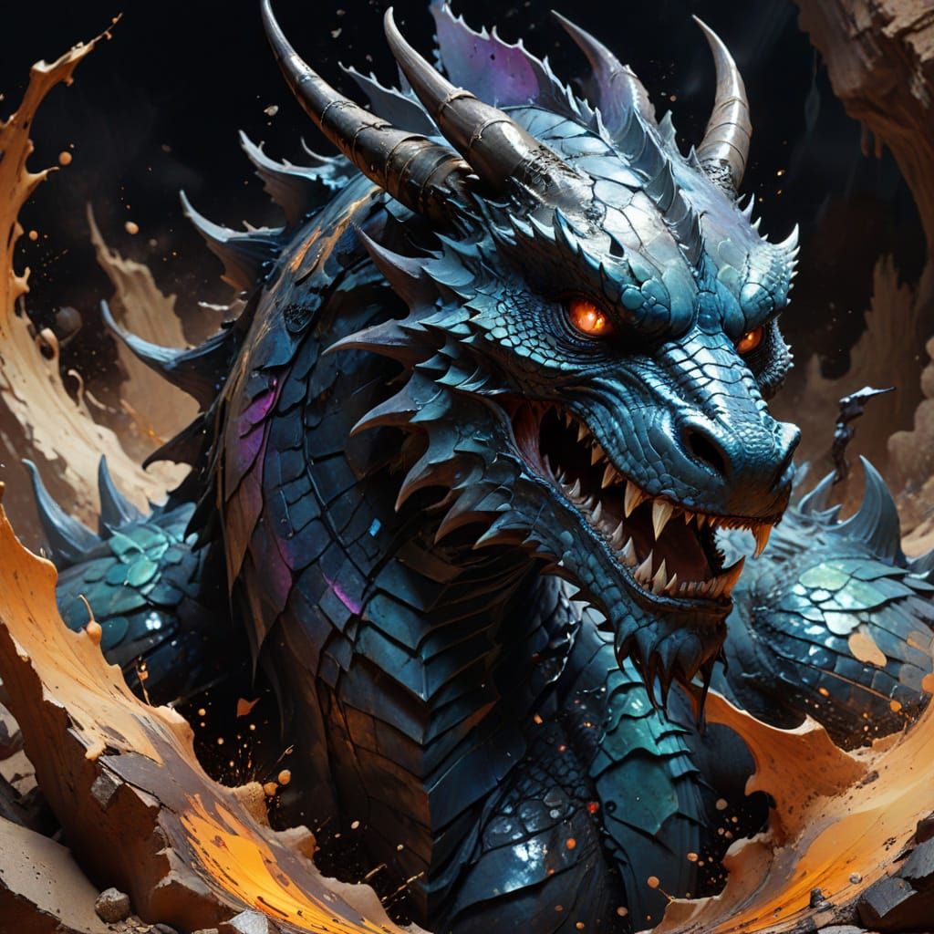 Dark Fantasy Dragon Breathes Liquid Shadow