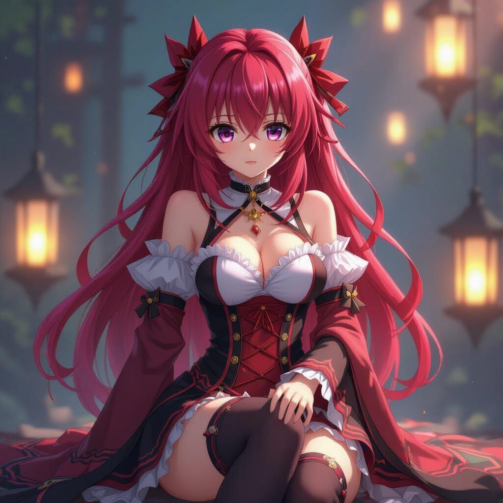 Nervous Rias Gremory in Anime-Inspired 3D Art