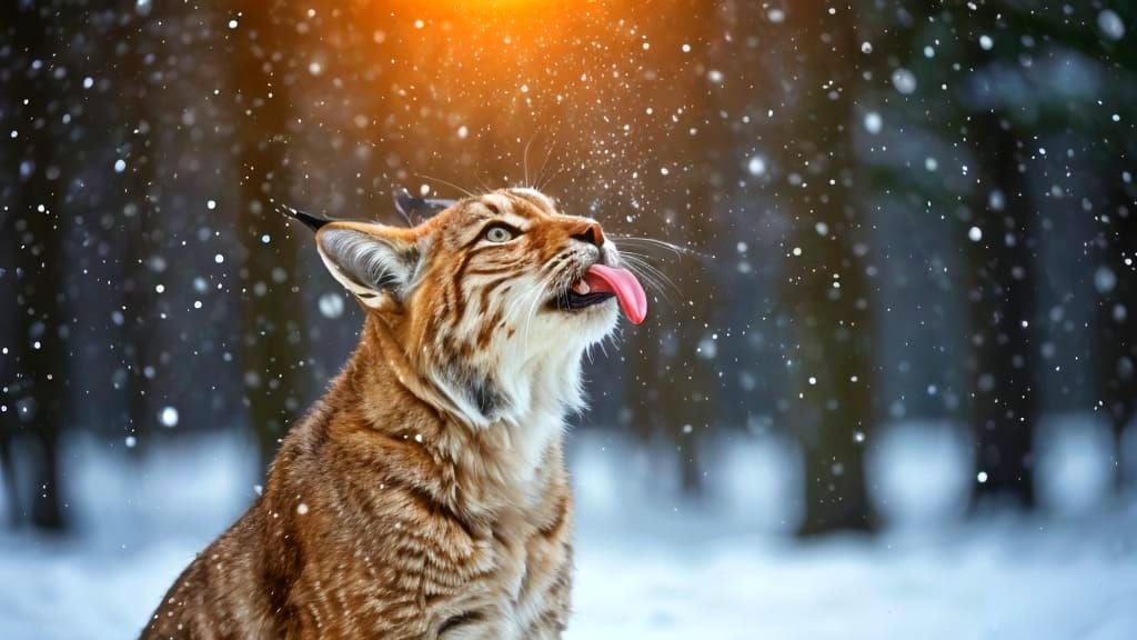 Snowy Lynx in Sunset Forest