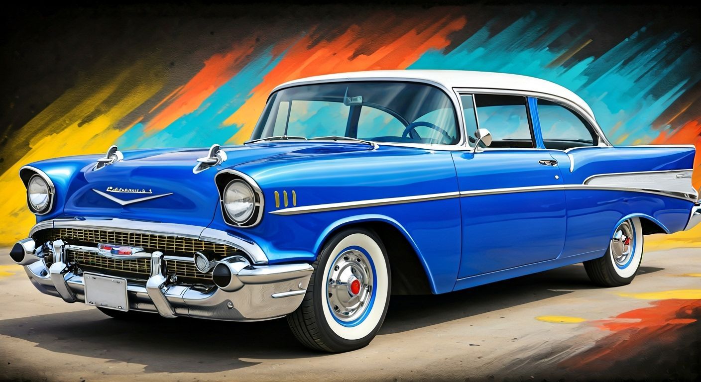 Cobalt Blue 57' Chevy Bel-Air Coupe.