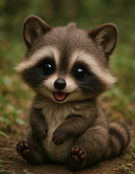 Charming Chibi Raccoon Portrait in Whimsical Style