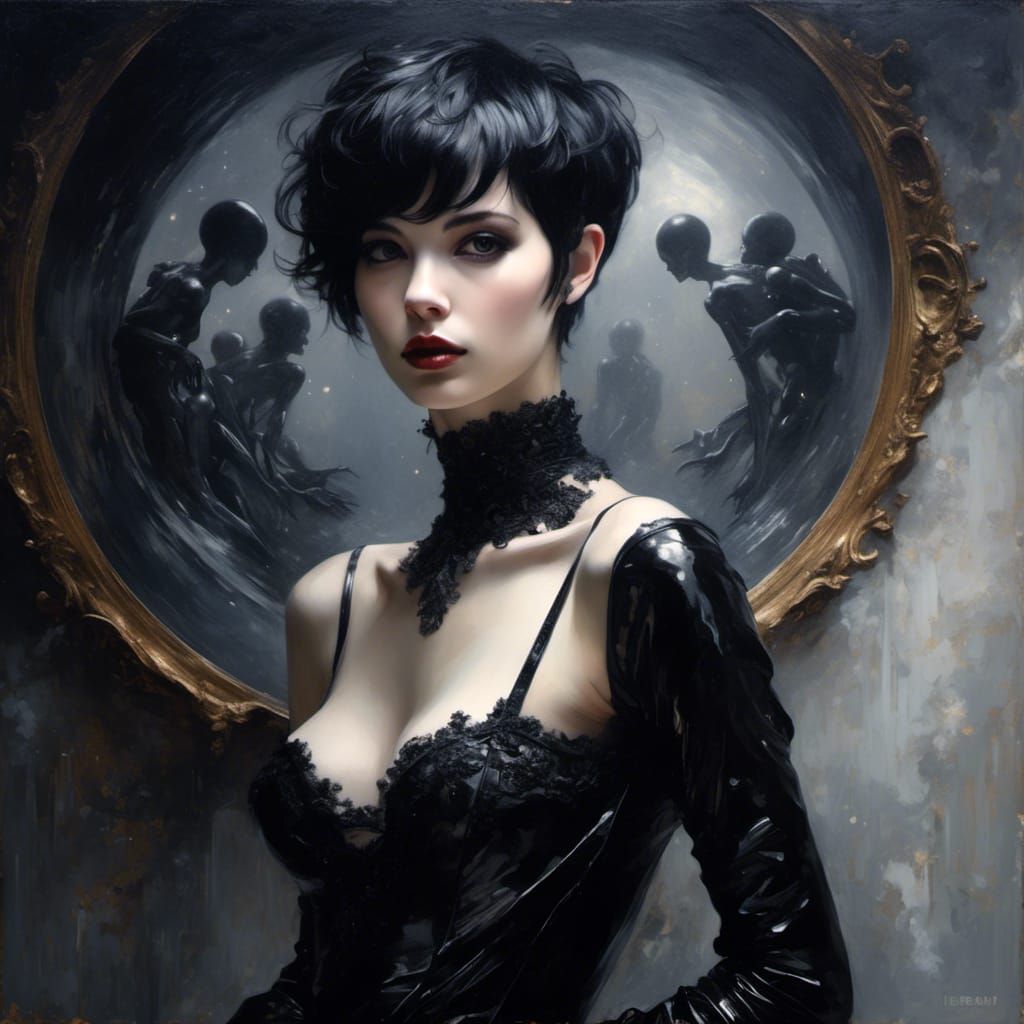 Ethereal Gothic Portrait of Woman in Latex Lingerie